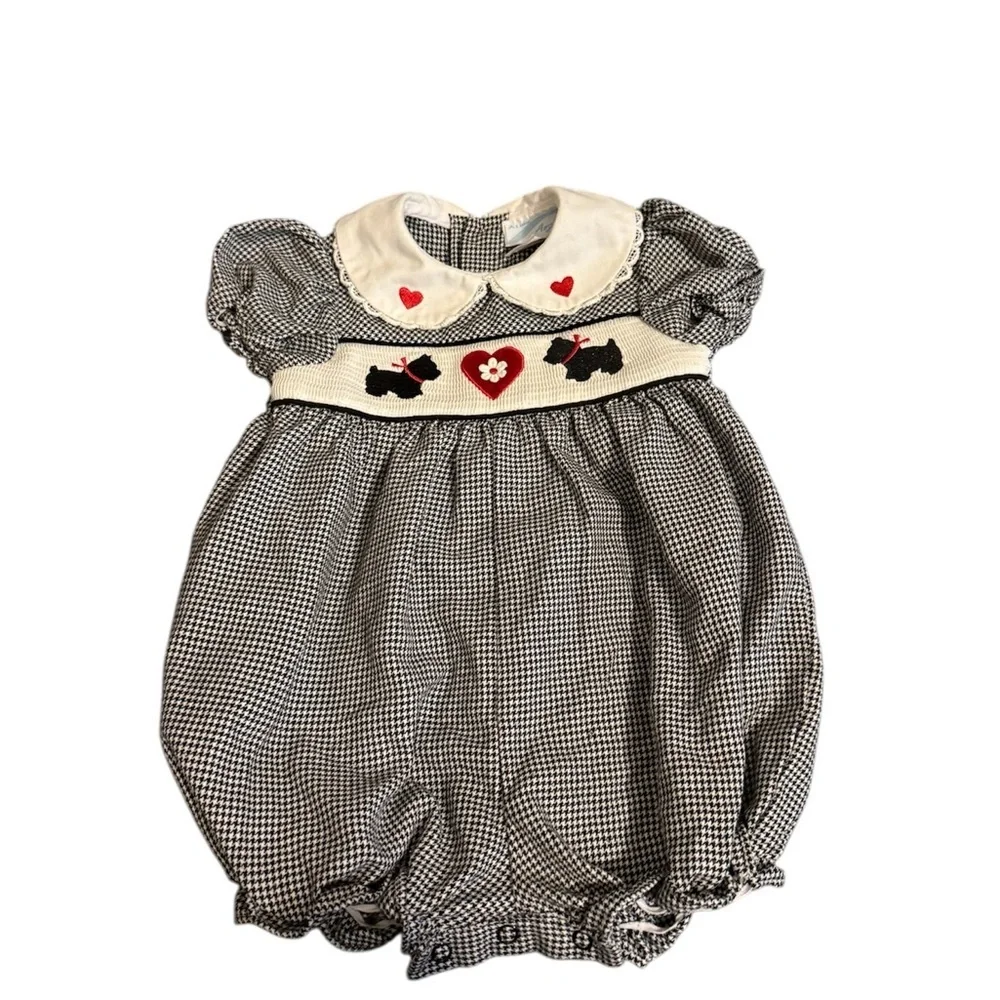 Monochrome Checkered One Piece with Heart/Dog Accents